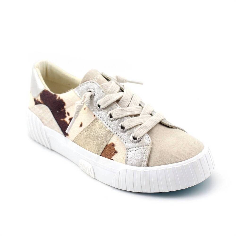 NEW BLOWFISH women's wave sneakers in cream spots/faux pony hair